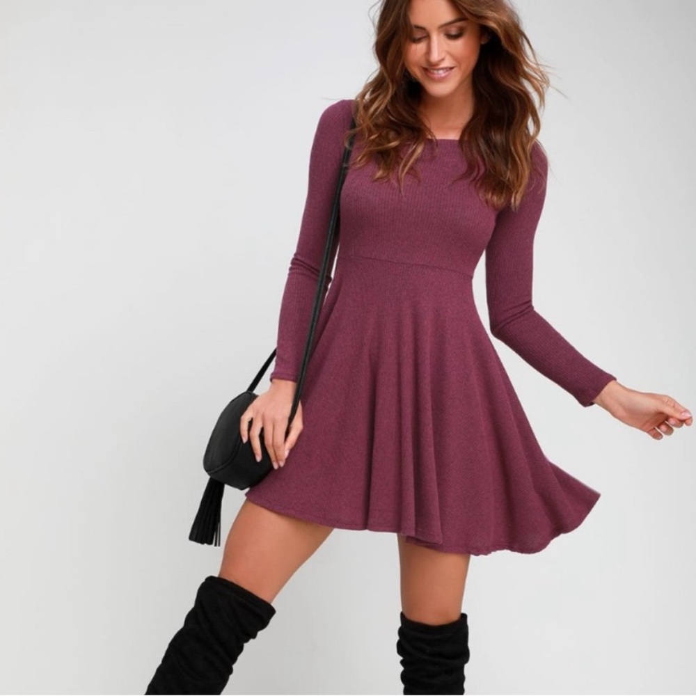 Lulu's Rich Plum Long Sleeve Dress